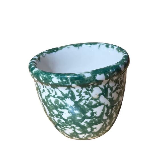 Roseville Henn Green Spongeware custard cup 3" tall. - Picture 6 of 6